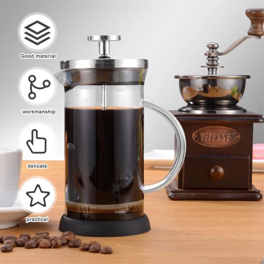 Aa koffiezetappar t- dr gbare cafetière met drievoudige filters- hittebestendig glas met roestvrijstalen 600 Milliliter