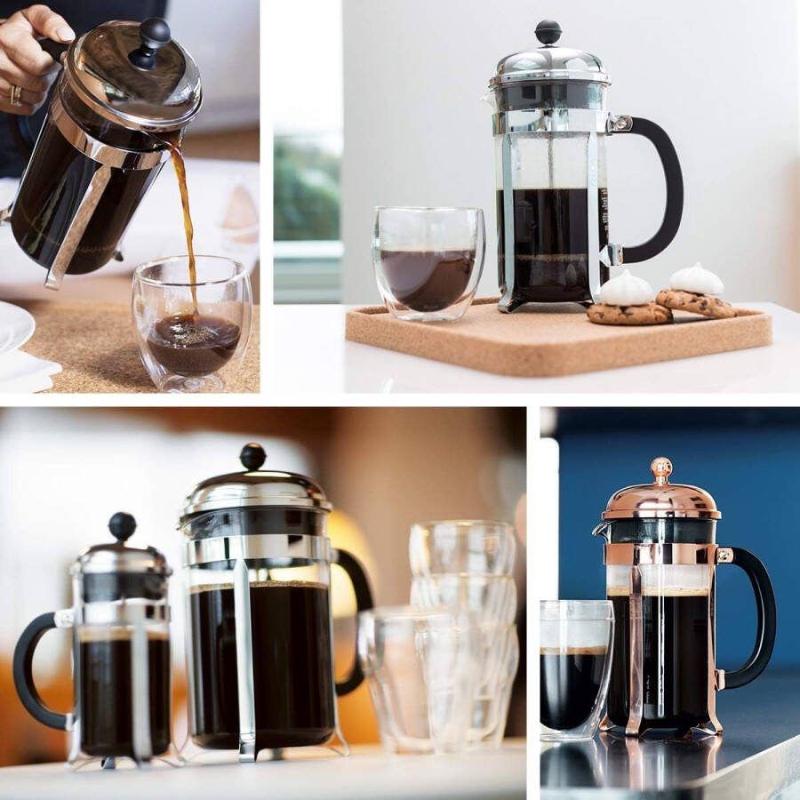Aa koffiezetappar t- dr gbare cafetière met drievoudige filters- hittebestendig glas met roestvrijstalen 1 Liter