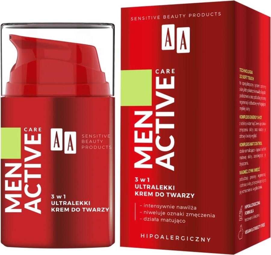 Aa Men Active Care 3in1 ultralichte gezichtscrème 50ml