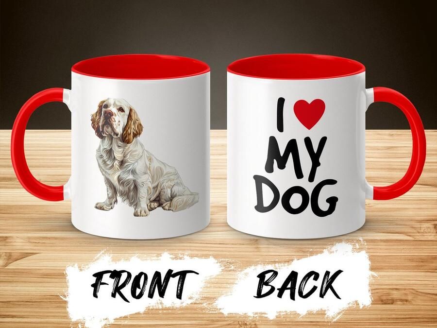AAA+ Mok rood wit Clumber Spaniel dog I love my dog dog lover dogs ik hou van mijn hond hondenliefhebber honden