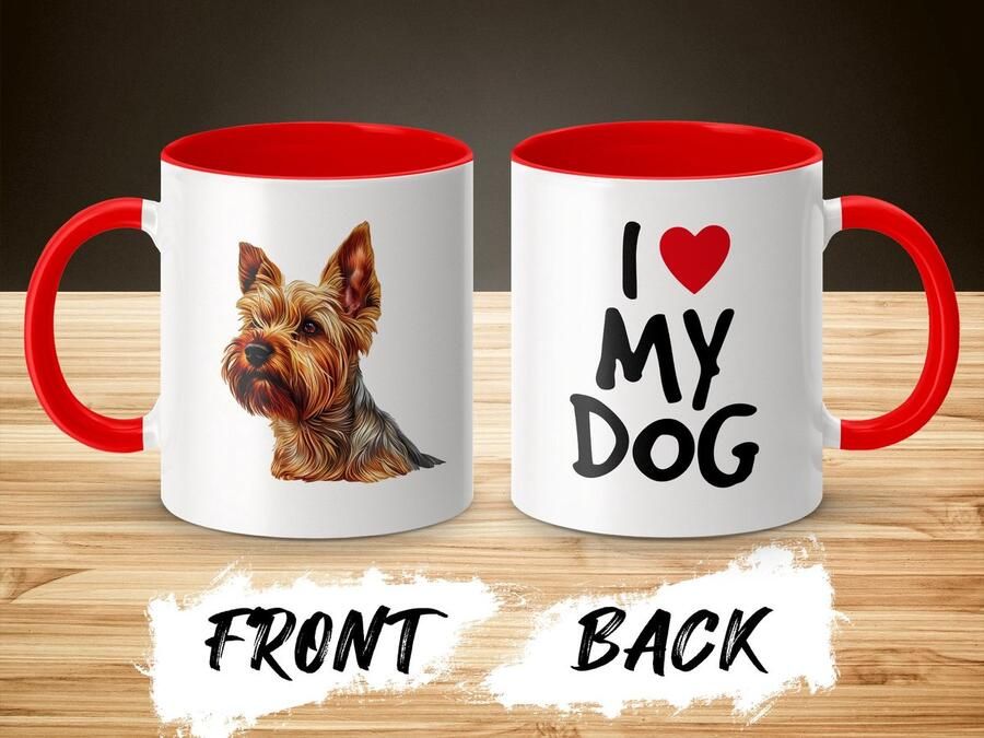 AAA+ Mok rood wit Silky Terrier dog I love my dog dog lover dogs ik hou van mijn hond hondenliefhebber honden