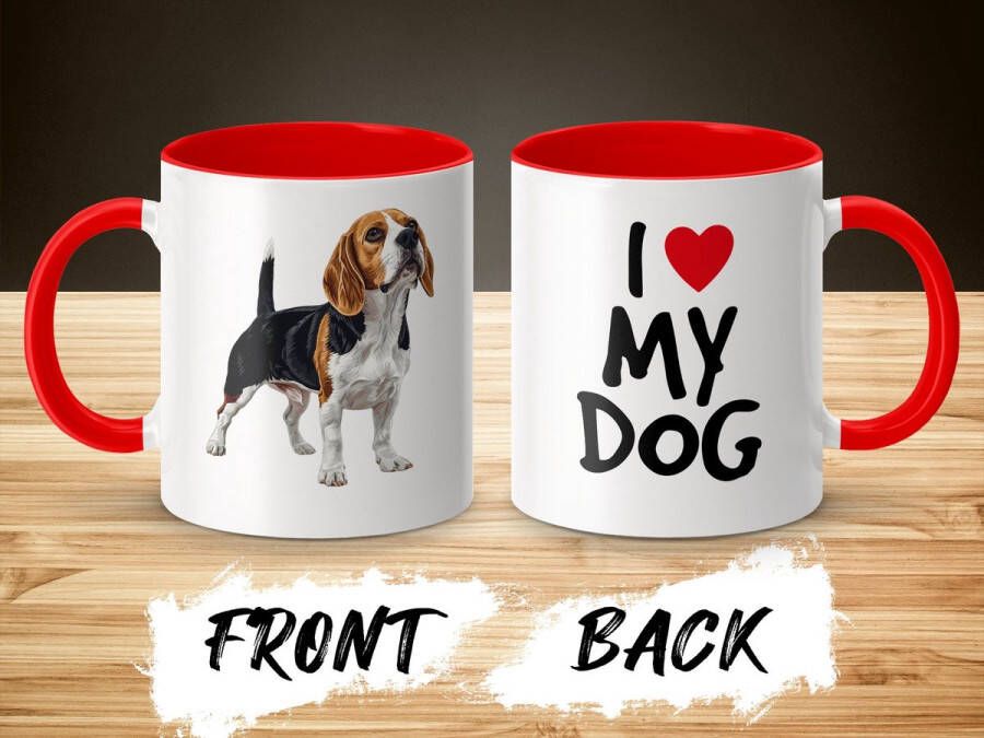 AAA+ Mok rood wit Beagle dog I love my dog dog lover dogs ik hou van mijn hond hondenliefhebber honden