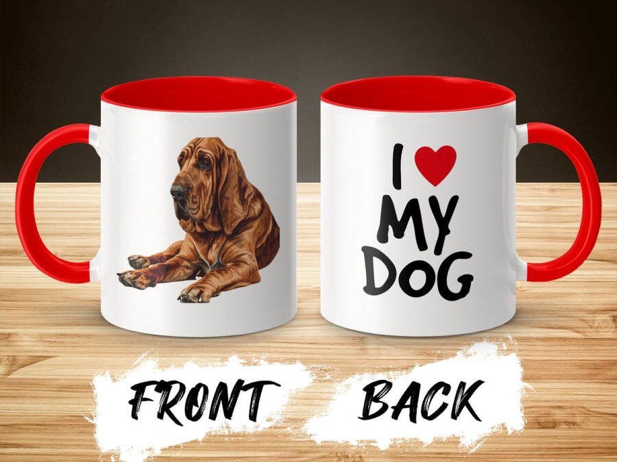 AAA+ Mok rood wit Bloodhound dog I love my dog dog lover dogs ik hou van mijn hond hondenliefhebber honden