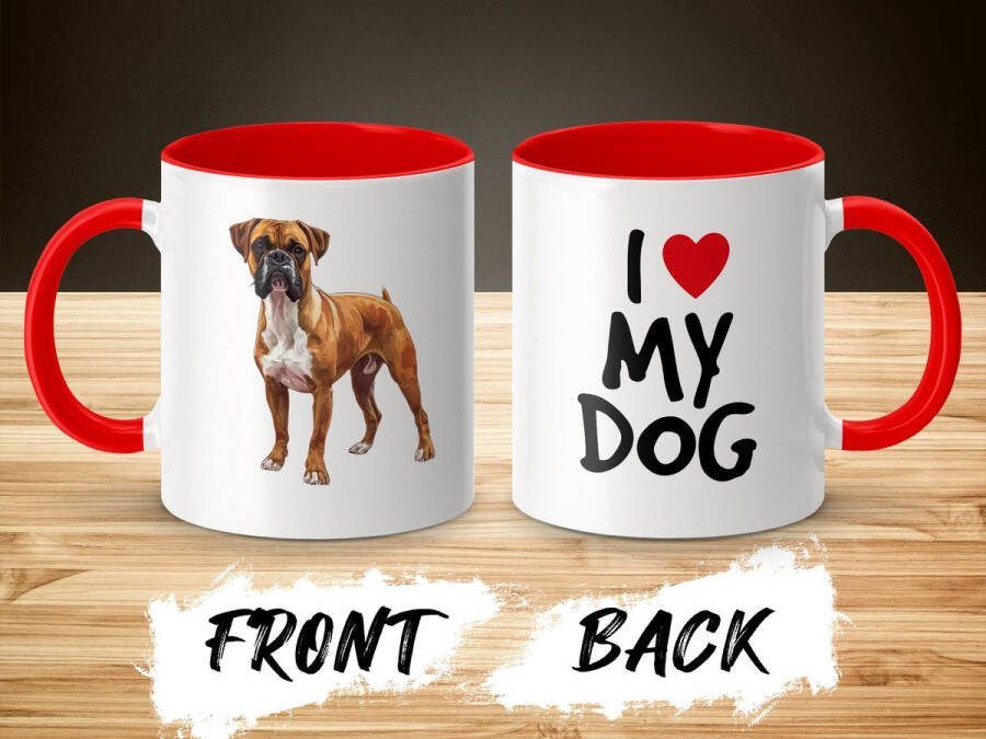 AAA+ Mok rood wit Boxer dog I love my dog dog lover dogs ik hou van mijn hond hondenliefhebber honden