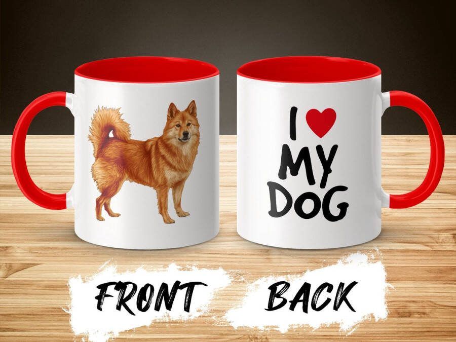 AAA+ Mok rood wit Finnish Spitz dog I love my dog dog lover dogs ik hou van mijn hond hondenliefhebber honden