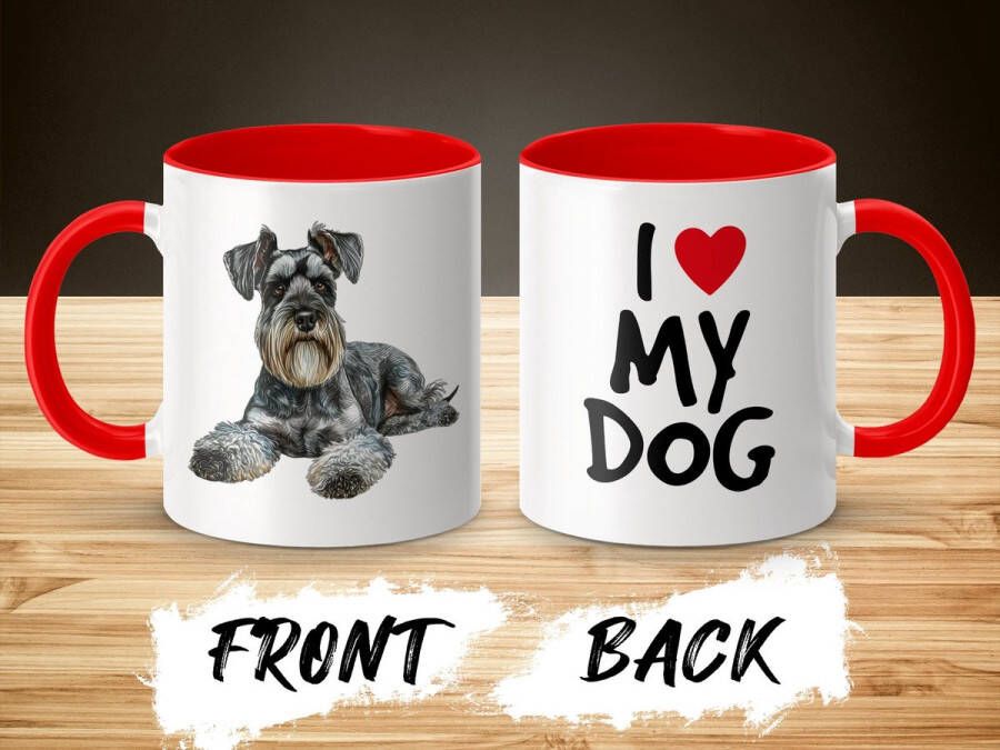 AAA+ Mok rood wit Miniature Schnauzer dog I love my dog dog lover dogs ik hou van mijn hond hondenliefhebber honden