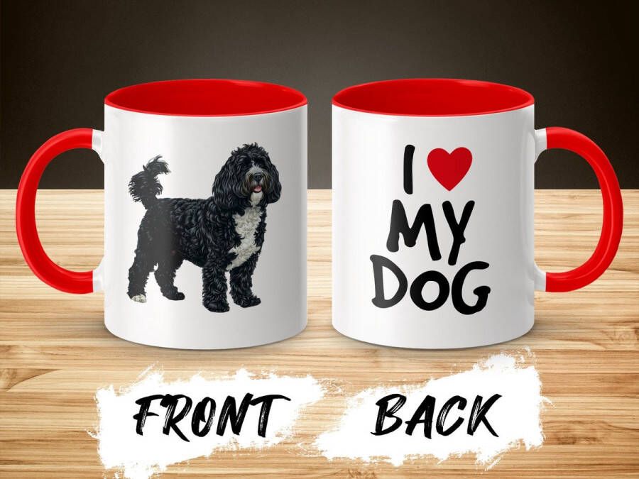 AAA+ Mok rood wit Portuguese Water Dog I love my dog dog lover dogs ik hou van mijn hond hondenliefhebber honden