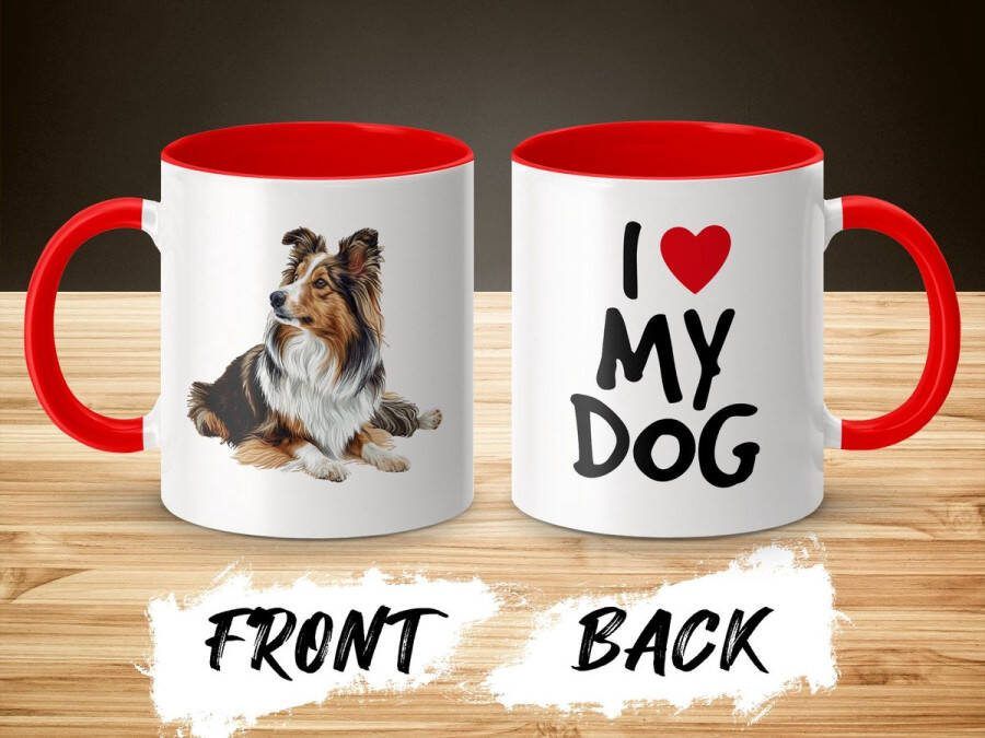 AAA+ Mok rood wit Shetland Sheepdog dog I love my dog dog lover dogs ik hou van mijn hond hondenliefhebber honden