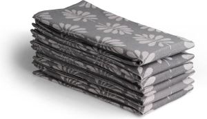 Seashell Luxe Theedoeken 6 Stuks Patroon Blad Antraciet 60x65cm