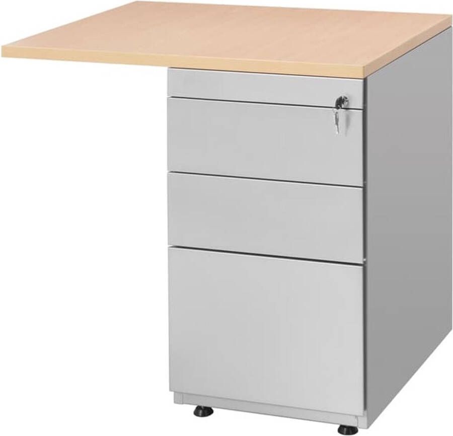 ABC Kantoormeubelen Ladeblok met aanbouwstuk 80x60cm 3 laden kleur Antraciet (Ral 7016) topblad Halifax Eiken