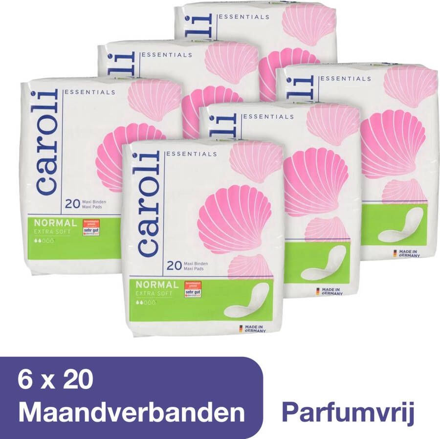 Abena Caroli Maandverband Voordeelverpakking 120 stuks Maandverband Maxi Parfumvrij 100% bescherming Snelle Absorptie Soft & Dry Toplaag Dermatologisch Getest 9 cm x 23 cm Nordic Swan Ecolabel