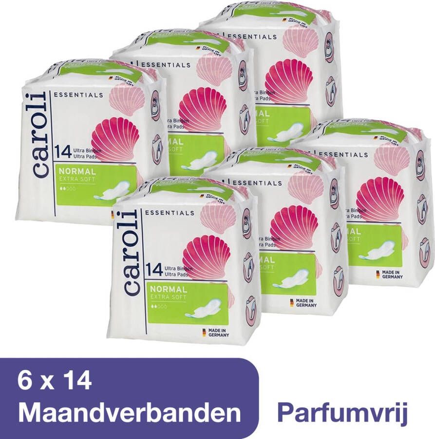 Abena Caroli Maandverband Voordeelverpakking 84 stuks Maandverband met Vleugels Parfumvrij 100% bescherming Snelle Absorptie Soft & Dry Toplaag Dermatologisch Getest 10 cm x 23 cm Nordic Swan Ecolabel