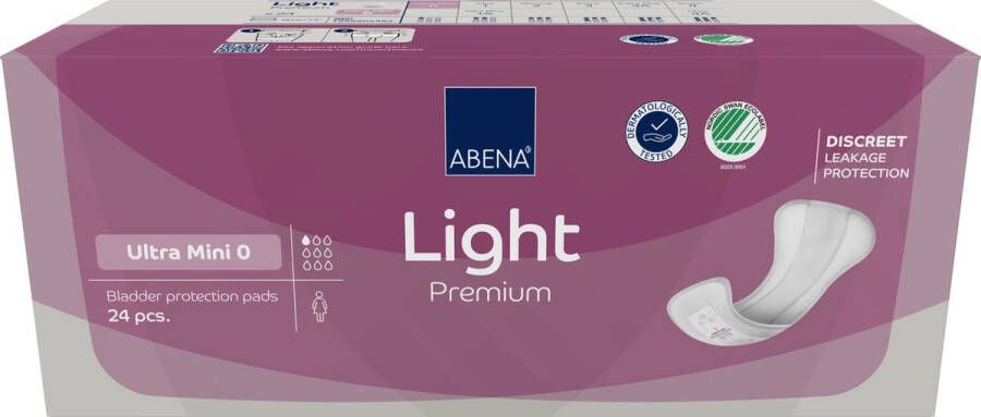Abena Light Premium Ultra Mini 24x Incontinentie inlegkruisje Dames en Heren Inlegverband voor Licht Urineverlies 8x19cm 80ml