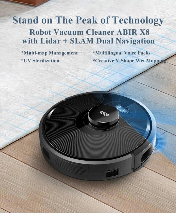 ABIR UnityMarketplace Robotstofzuiger Laser Systeem 600ml Vuilniszak Met App UV Sterilizatie Software Virtuele Barrière -Zwart