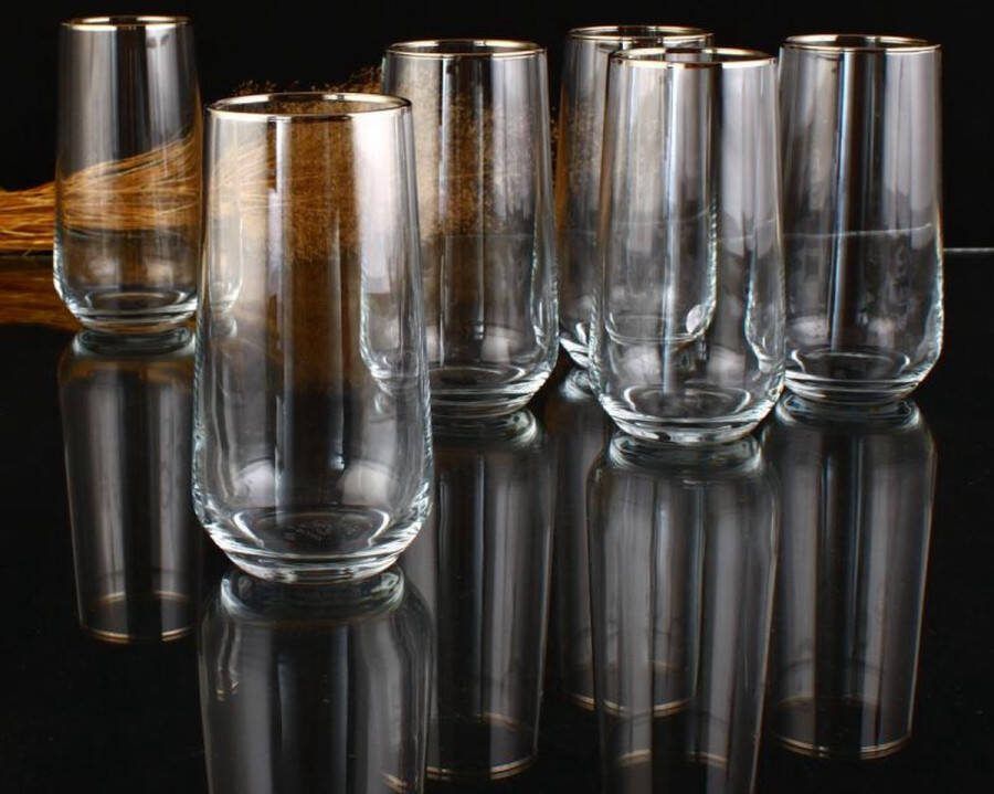 Abka Kristal Allegra Platina Longdrinkglas set (470 ml) Versierd met platina rand 6 stuks
