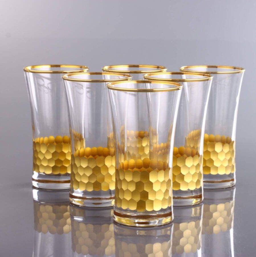Abka Kristal Azur Gold Longdrinkglas set (300 ml) met de hand versierd met 24-karaats goud 6 stuks