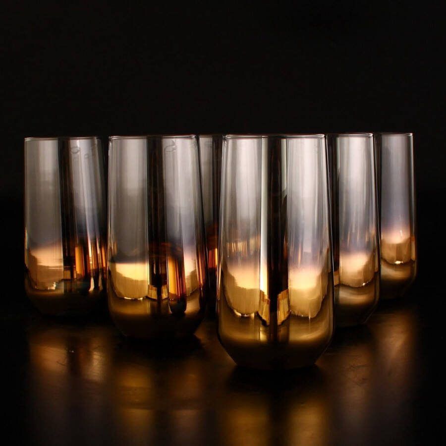 Abka Kristal Mirror Gold Longdrinkglas set (470 ml) 6 stuks