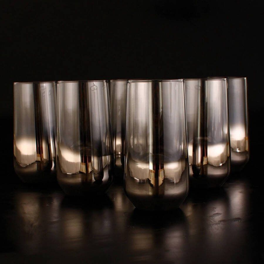 Abka Kristal Mirror Silver Longdrinkglas set (470 ml) 6 stuks