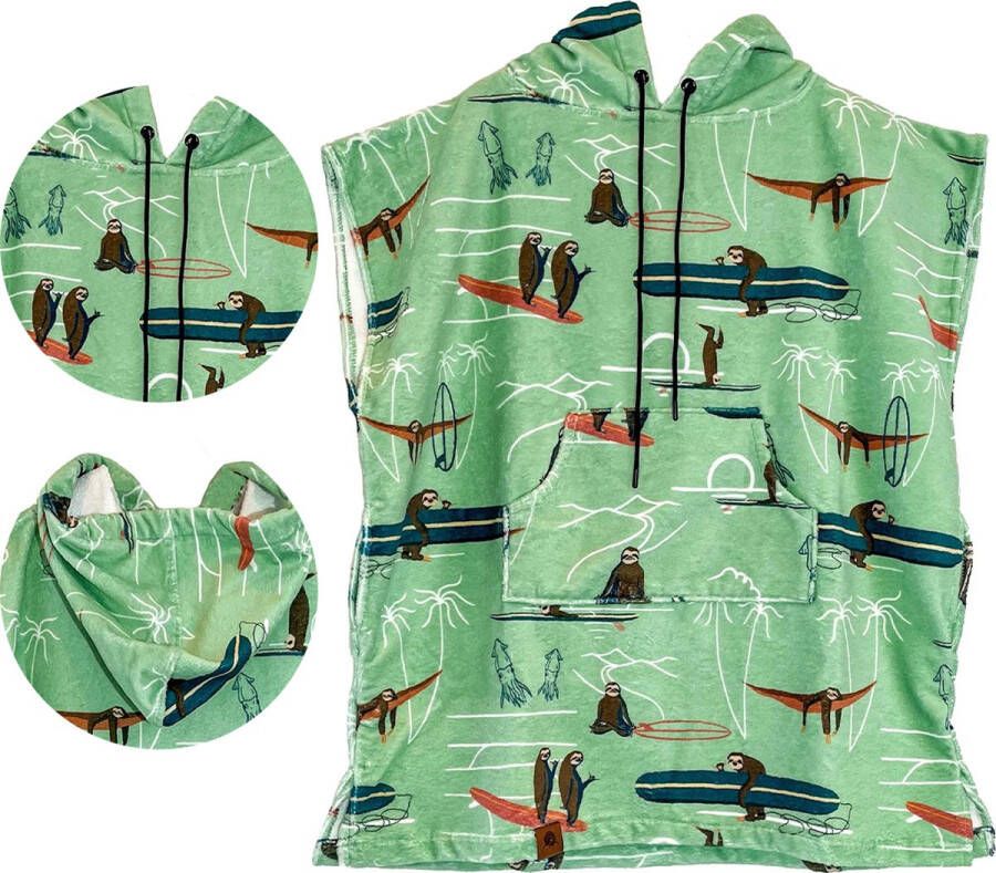 ABSRB Surfponcho Surfsloths Junior Sneldrogend 100% recycled polyester Strandhanddoek Badjas Handdoek met capuchon
