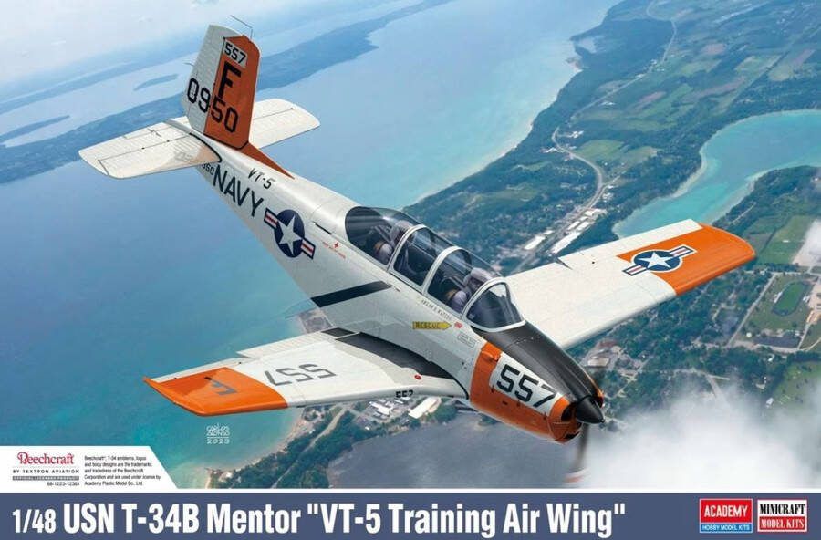 Academy 1:48 12361 Beechcraft T-34 Mentor USN T-34B Mentor VT-5 Training Air Wing Plastic Modelbouwpakket
