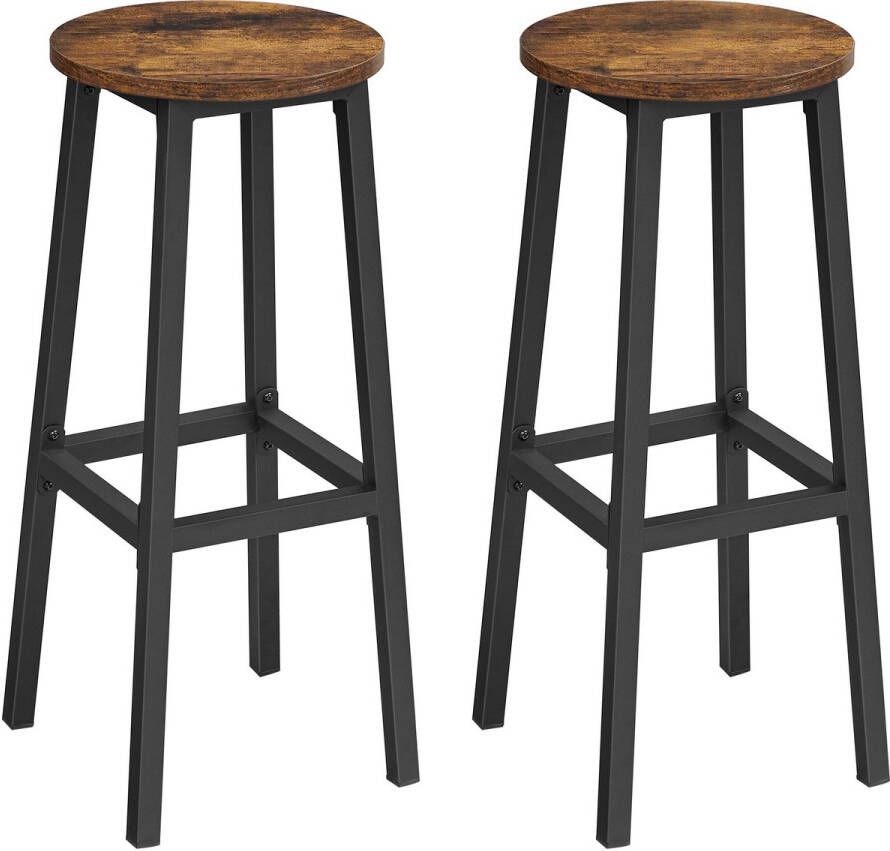 Acaza Set van 2 Barkrukken keukenstoelen met stabiel stalen frame hoogte 75 cm rond industriële stijl vintage bruin-zwart