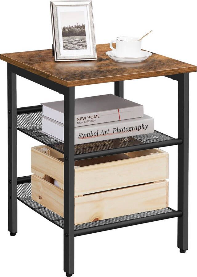 Acaza Bijzettafel 2 Verstelbare Gaasplanken Kleine Salontafel Industrieel Vintage Bruin