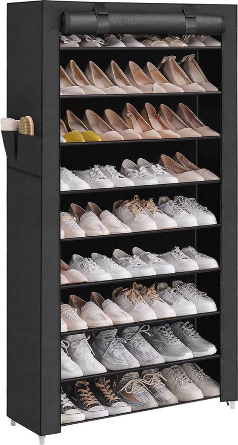 Acaza Groot Schoenenrek met 9 Niveaus tot 40 Paar Schoenen 88cm breed en 160cm hoog Zwart