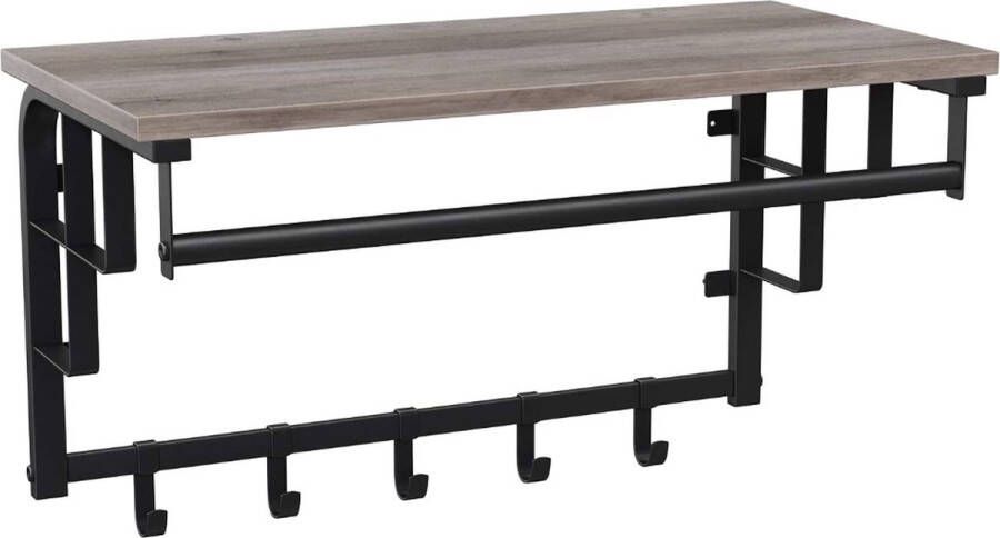 Acaza Hangende Kapstok met Plank 5 haken en Hangstang voor Kledinghanger Grijs en Zwart