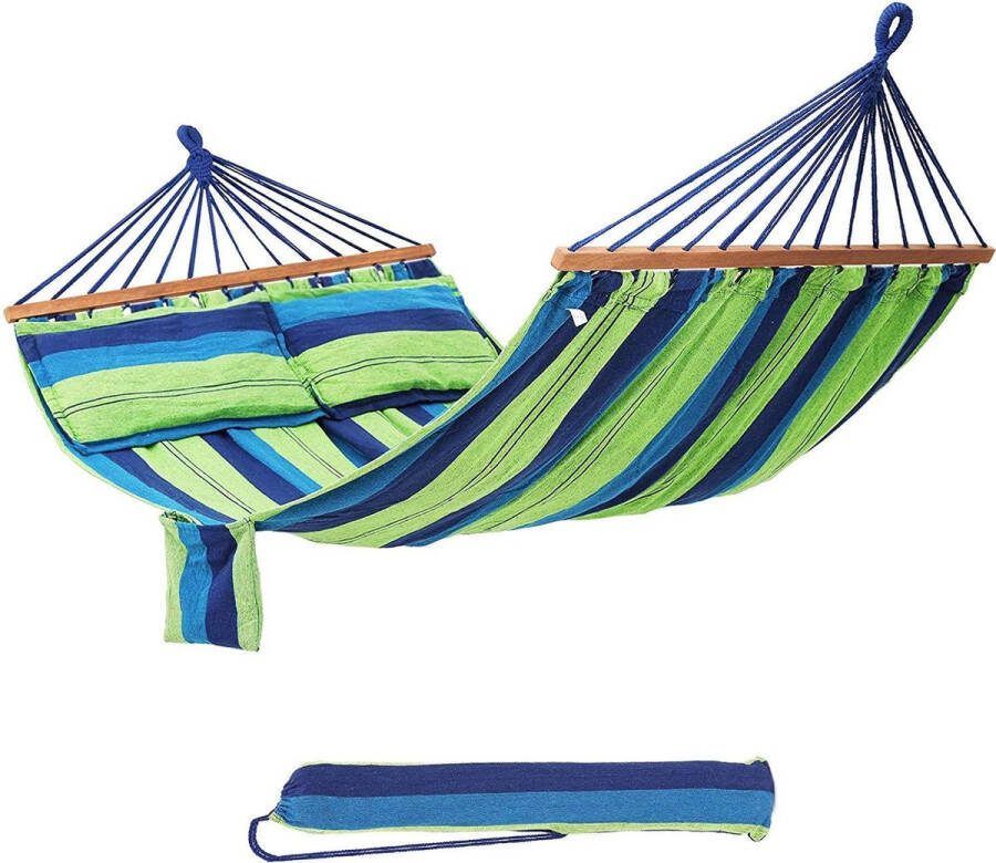 Acaza Hangmat Hamock met 2 Kussens 210 x 150 cm Blauw Groen