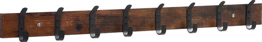 Acaza Lange Muur Kapstok Retro School Kapstok Vintage Bruin met Zwarte Haken 88 cm Lang