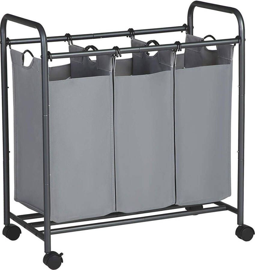 Acaza Mobiele Wassorteerder met 3 Vakken Wasmand op Wielen 132 l (3 x 44 Liter) Grijs