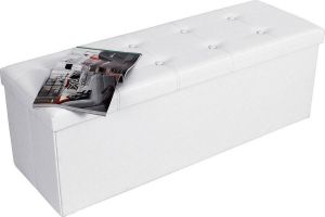 Acaza Opvouwbare Extra Grote Hocker Zitbank met Deksel Zitkist Poef met Opbergruimte Wit 38 cm Hoog en 110 cm Breed