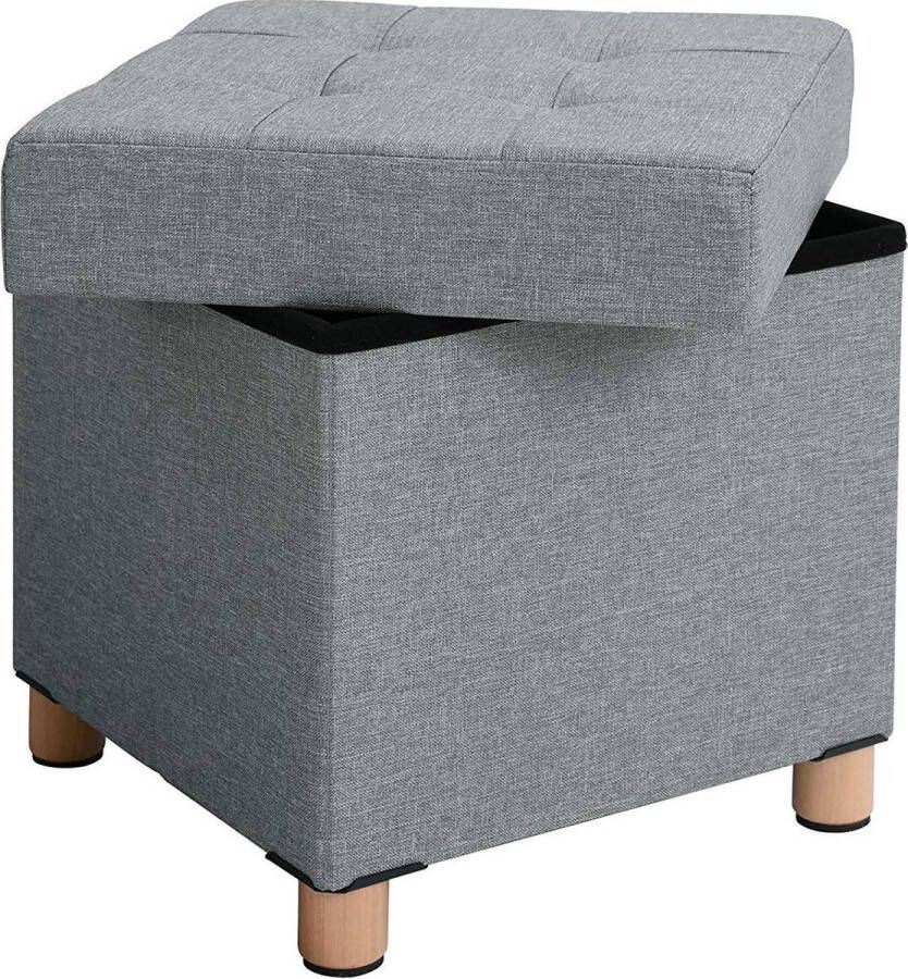 Acaza Opvouwbare Opberg Poef Voetenbank Met Opbergruimte Opbergbox Hocker Zitkist Grijs 40 cm Hoog en 38 cm Breed
