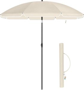 Acaza Strandparasol 180 cm diameter rond achthoekige parasol Knikbaar Kantelbaar Draagbare Parasolhoes Beige