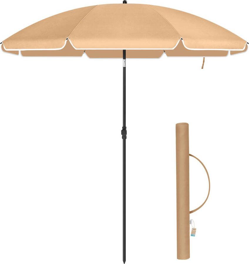Acaza Stokparasol Strandparasol 180 cm diameter rond achthoekige Tuinparasol Knikbaar Kantelbaar met Draagtas Taupe