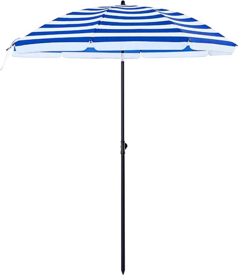 Acaza Parasol 180 cm diameter rond achthoekige strandparasol knikbaar kantelbaar met draagtas wit en blauw