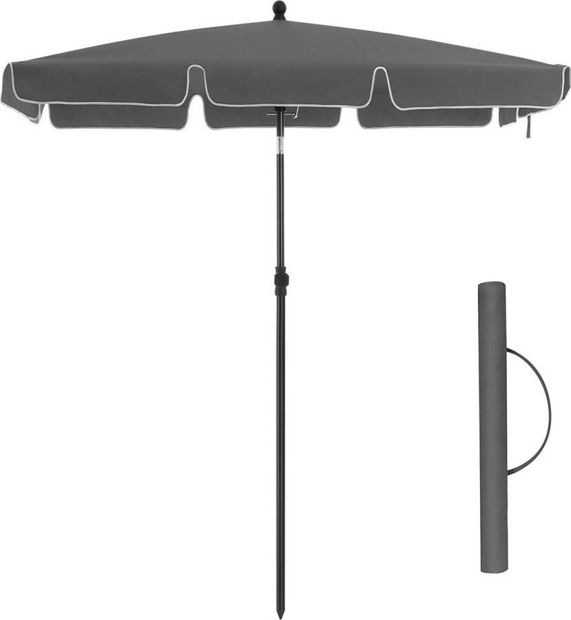 Acaza Rechthoekige Parasol voor Tuin Strand of Balkon Kantelbaar Zonnescherm Strandparasol met UPF 50+ Bescherming 200 x 125 cm met draagtas Grijs