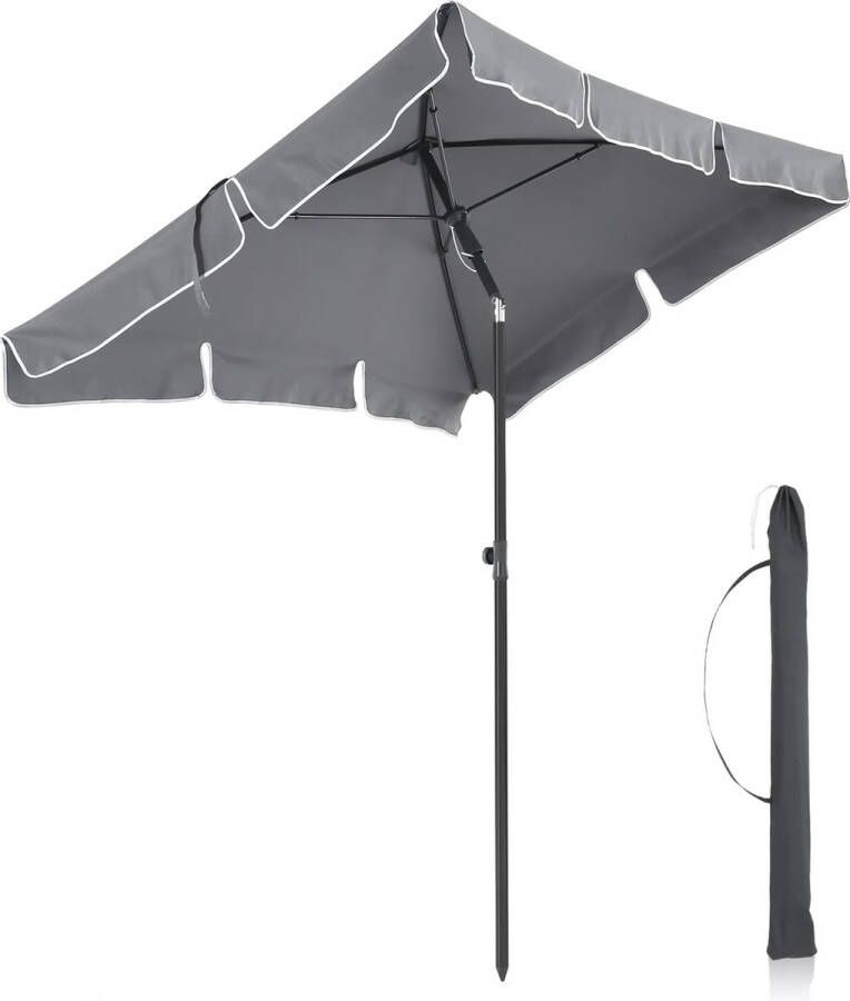 Acaza Rechthoekige Parasol voor Tuin Strand of Balkon Kantelbaar Zonnescherm Strandparasol met UPF 50+ Bescherming 200 x 125 cm met draagtas Grijs