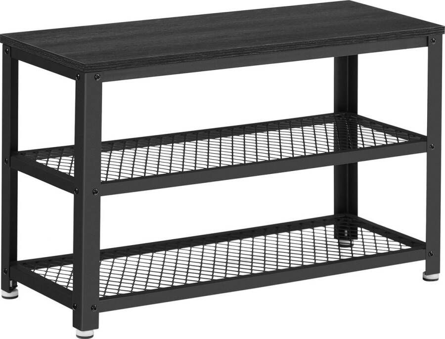 Acaza Stevig Schoenenrek met Industriële Look Rek voor Schoenen met Zwart Frame en Bankje Zwart 73x30x45cm