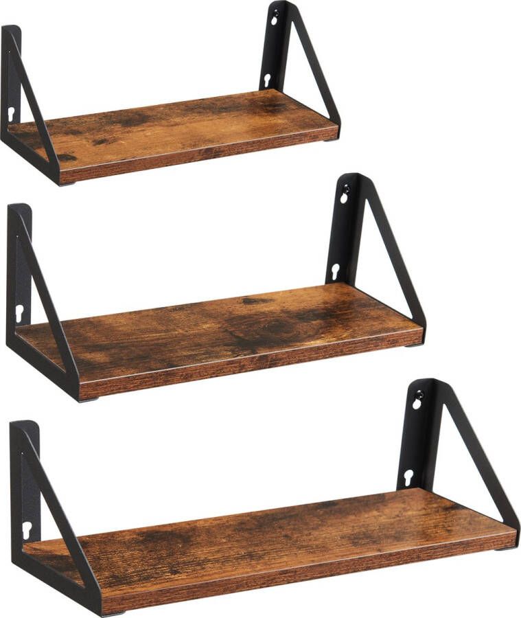 Acaza Set van 3 Wandplanken Zwevende Boeken Planken 30 35 en 40 cm lang Vintage Bruin Zwart