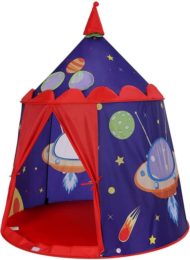 Acaza Speeltent Ufo Ruimte Tipi Tent voor jongens en peuters Speelhuisje voor binnen en buiten Opvouwbaar met draagtas Blauw en Rood