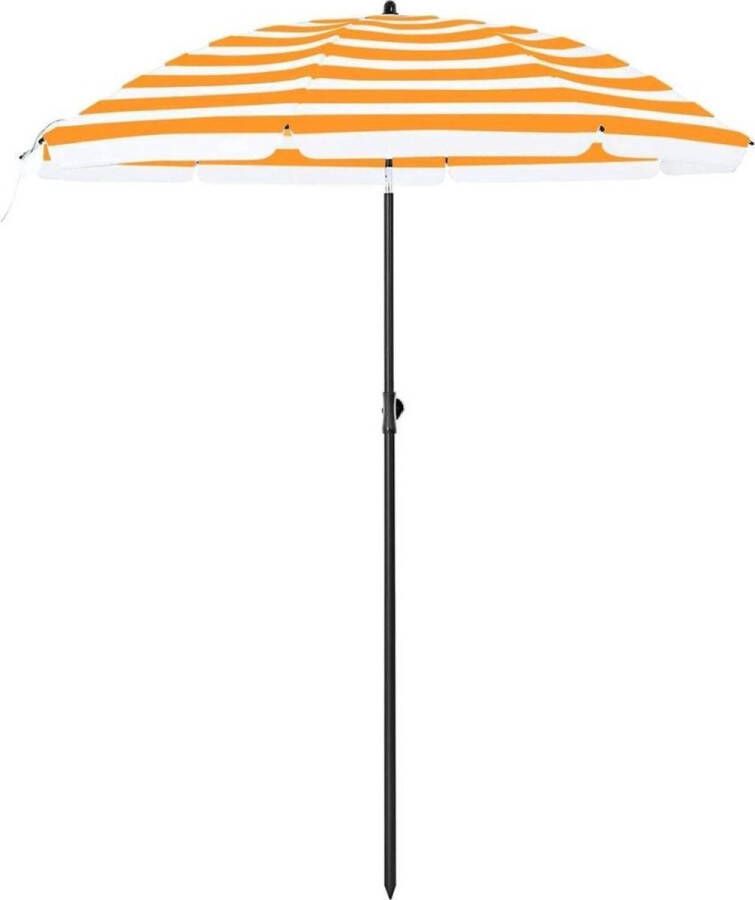 Acaza Stok Parasol 160 cm Diamter ronde achthoekige tuinparasol van polyester kantelbaar met draagtas oranje gestreept