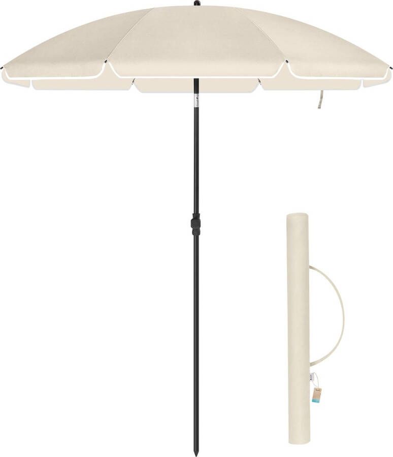 Acaza Stokparasol Strandparasol 160 cm Diameter ronde achthoekige Tuinparasol van Polyester Kantelbaar met Draagtas Beige