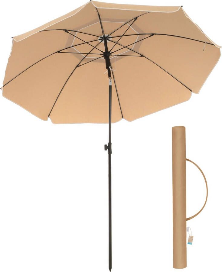 Acaza Stokparasol Strandparasol 180 cm diameter rond achthoekige Tuinparasol Knikbaar Kantelbaar met Draagtas Taupe