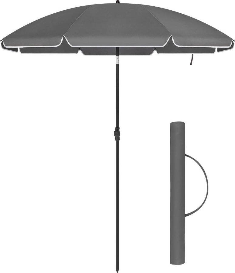 Acaza Stokparasol Strandparasol 180 cm diameter rond achthoekige Tuinparasol Knikbaar Kantelbaar met Draagtas Grijs