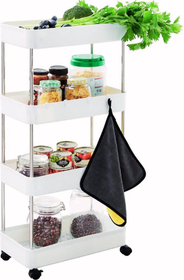 Acaza Trolley Keukentrolley of Wieltjes Keukentrolleys Keuken trolley 40 x 22 x 86 cm Wit Trolley op Wieltjes Opbergtrolley Trolley voor Keuken Badkamer Kantoor