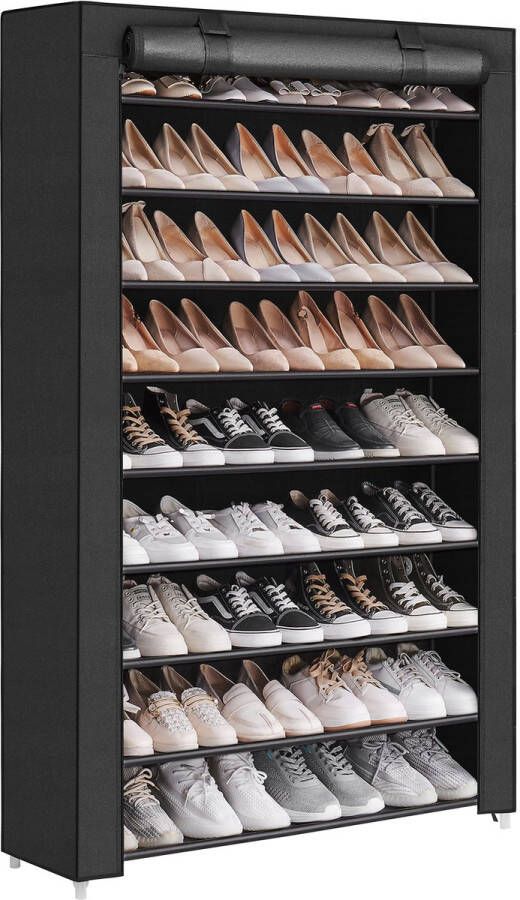 Acaza XXL Extra Groot Schoenenrek met 10 Niveaus tot 54 Paar Schoenen 100cm Breed en 160cm Hoog Zwart