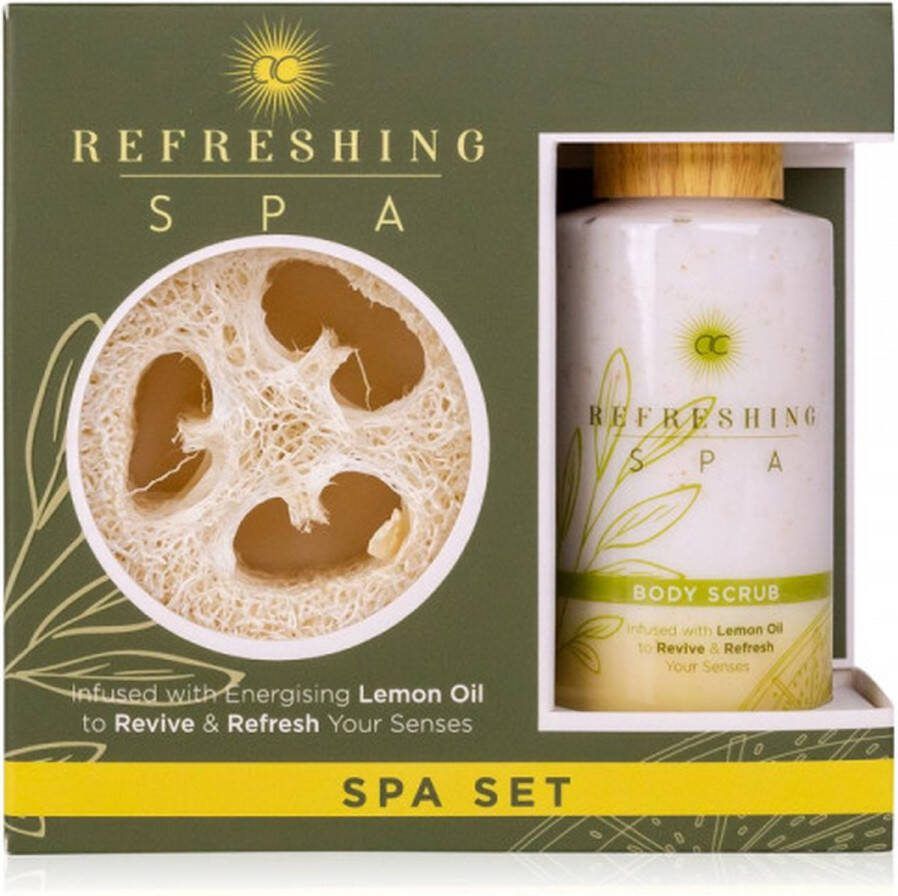 Accentra Cosmetics Refreshing Spa Set Revive & Refresh Body Scrub With Lemon & Olive Oil Gratis Natuurlijke Spons Gift Set