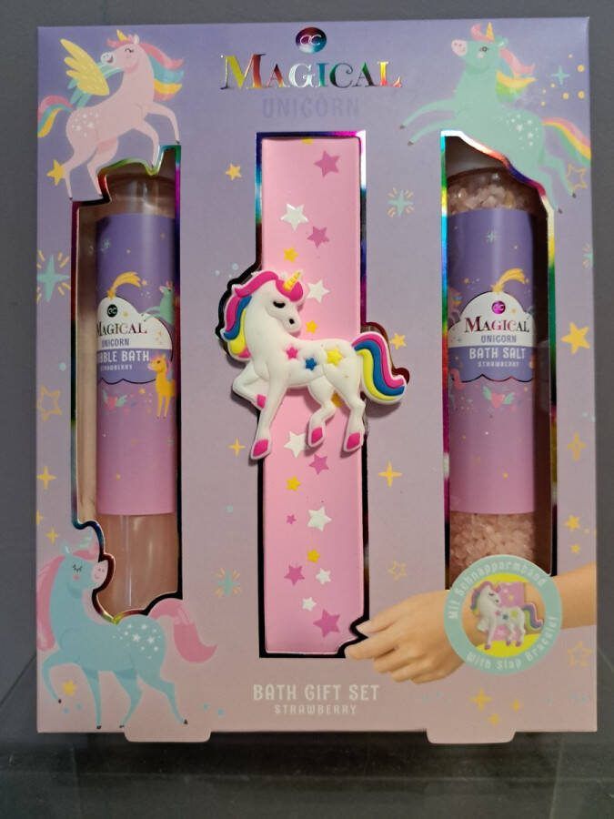 Accentra geschenk set kinderen magical unicorn badschuim badzout aardbei armband