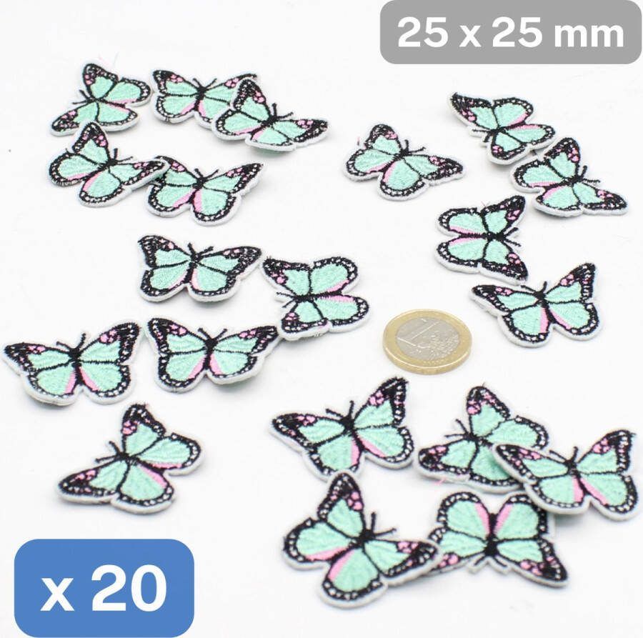 ACCESSOIRES LEDUC 20 Stuks VLINDER PATCHES ETIKETTEN om op te Naaien Kleur GROEN ROZE ZWART
